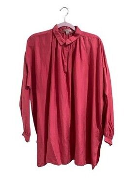 NWOT Burberry Brit Coral 100% Silk Over Blouse Long Sleeve Shirt Size Large